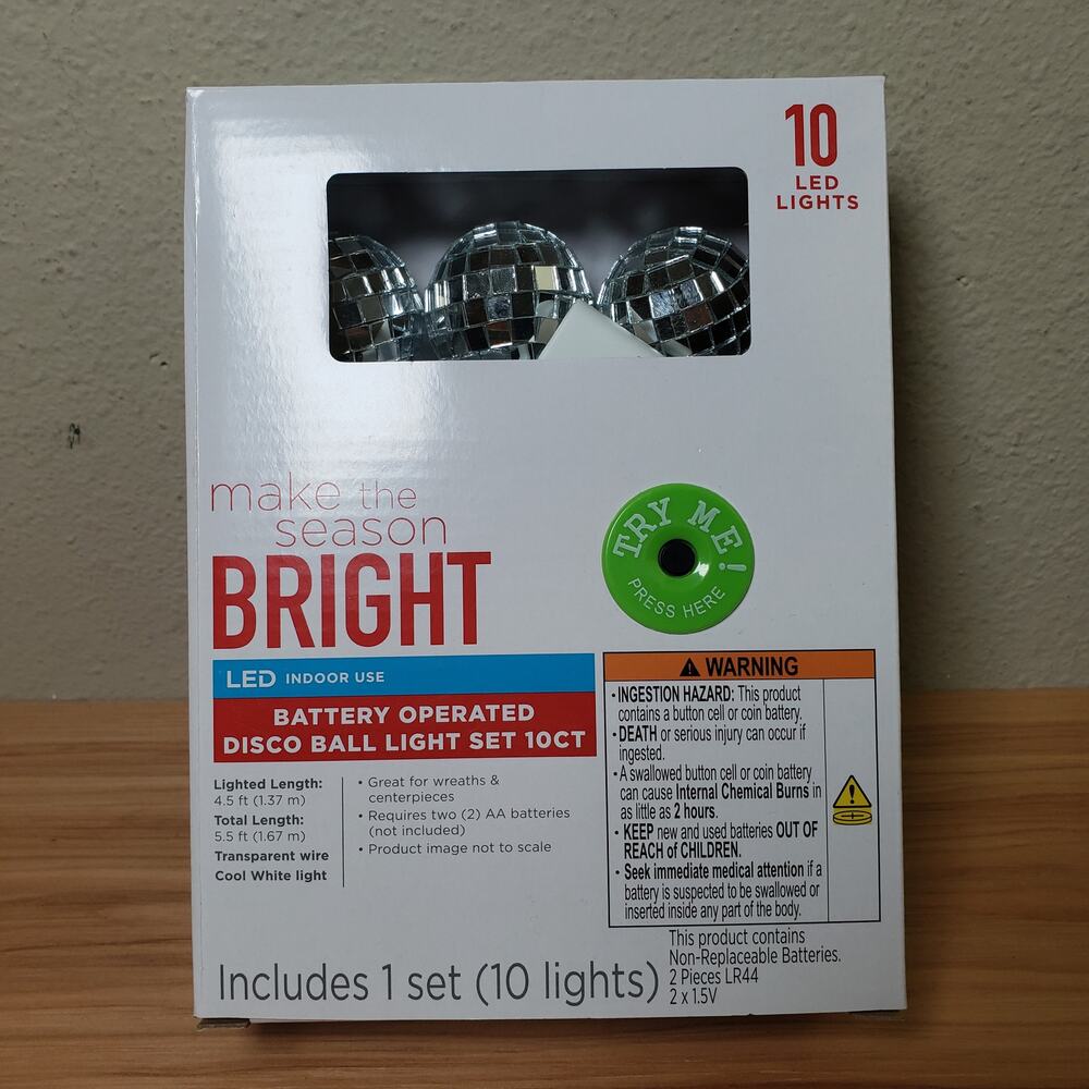 Make The Season Bright Battery Operated LED Disco‎ Ball Lights Set Of 10 Retro